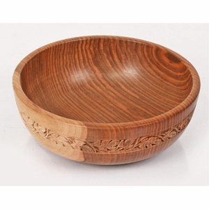 Tazón para servir ensalada hecho a mano con madera de mango y estampado de higuera en esmalte |   Frutero Redondo Grande Decorativo de Madera para Cocina y Comedor - Product Image 5