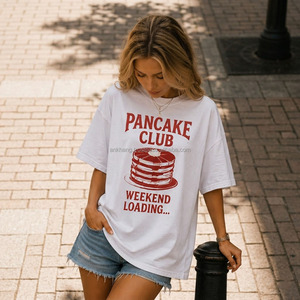 T-shirt blanc imprimé Pancake Club Weekend Loading, unisexe, décontracté, col rond, manches courtes, tissu jersey 100% coton - Product Image 2