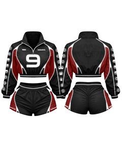 Custom Women Cropped Quarter <b>Zip</b> Tracksuit 2 Piece Set Gym Crop Top Shorts Set OEM Private Label - Product Image 5