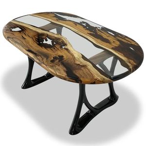 Table basse moderne en bois massif époxy avec bord naturel, design pliable avec structure en fer, écologique, faite à la main, meubles de salon - Product Image 6