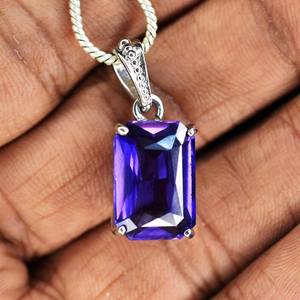 Pendentif en améthyste violette naturelle, argent sterling 925, collier avec pierre précieuse taille émeraude, bijoux fins, cadeau de fiançailles haut de gamme pour elle - Product Image 2