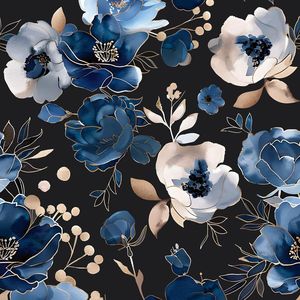 Carta da Parati Floreale Blu Navy 44,2 cm x 300 cm, Carta Adesiva Vintage con Fiori, Stile Acquerello, Autoadesiva - Product Image 1
