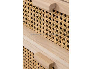 Mesa de Noche de Ratán y Madera de Mango con Cajones |   Mesa de Noche de Madera Natural |   Muebles de Almacenamiento para Dormitorio, Mesa Auxiliar - Product Image 5