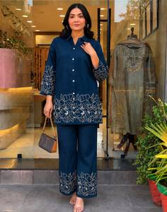 Yellow Floral Embroidered Rayon Indian Pakistani Set Button Front <b>Kurta</b> Palazzo Outfit Office and Daily Casual Wear <b>for</b> <b>Women</b> - Product Image 3