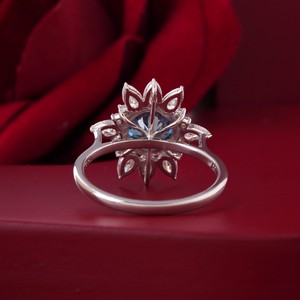 2.00 CT Fancy <b>Blue</b> Portuguese Cut Lab Grown Diamond <b>Ring</b> with Prong Setting in 14K Gold Cocktail Statement - Product Image 4