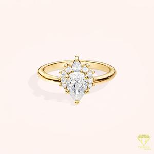 Oval Cut Lab Grown Diamond Cluster <b>Engagement</b> <b>Ring</b> Yellow Gold Floral Halo Promise <b>Ring</b> <b>Unique</b> Vintage Inspired Wedding <b>Ring</b> - Product Image 1