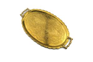 Bandeja Decorativa Ovalada de Latón Elegante de Estilo Tradicional con Diseño Floral Grabado y Asa de Estilo Tradicional para Decoración del Hogar y Servicio - Product Image 3