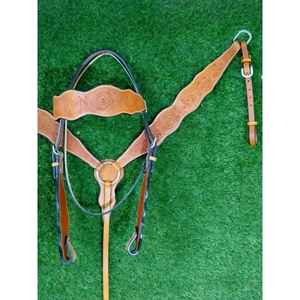 Ensemble de collier de poitrine de serre-tête de cheval de meilleure qualité Ensemble de serre-tête et de collier de poitrine en cuir avec outillage floral - Product Image 1