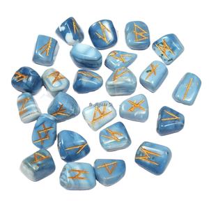 Blue Agate Rune Stone Set Beautiful Futhark <b>Crystal</b> with <b>Feng</b> <b>Shui</b> and Love Style Engraved Gemstone for Healing - Product Image 1