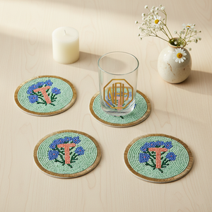 Sous-verre en perles de verre sur mesure 2026, écologique, diamètre 100 mm, motif lettre, élégant, tissé à la main, pour table raffinée - Product Image 4