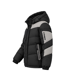Veste matelassée à capuche élégante pour homme, noire et grise, avec poches zippées et doublure en polaire - Product Image 5