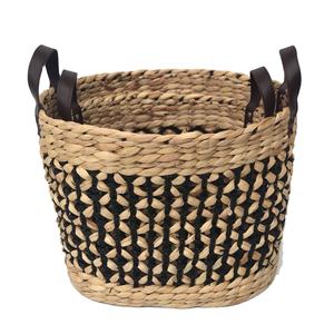 Ensemble de 3 paniers de rangement en jacinthe d'eau de haute qualité, tissés à la main avec poignée en bois du Vietnam - Product Image 6