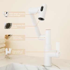 Rubinetto per Lavabo Antiscivolo Bianco con Display della Temperatura, Funzione Spray e Commutazione Acqua Calda e Fredda a 360 Gradi - Product Image 5