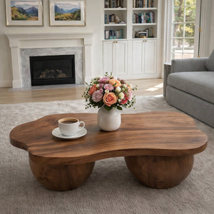 Luxali Farmhouse Tamarind Wood Modern Coffee <b>Table</b> with Live Edge Design <b>Reclaimed</b> Wood Top Handmade Living Room Decor - Product Image 1