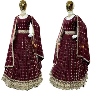 Indischer Stil schwer geformt blau farbige Designer Kante Schwere Lehenga und Choli