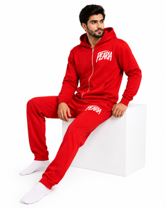 Ensemble de survêtement rouge pour homme, sweat à capuche zippé et pantalon de jogging en molleton uni, personnalisable avec logo ODM sur le devant, vêtements de sport décontractés pour l'hiver, coupe classique 350g - Product Image 4