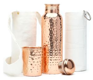 Bouteille d'eau en cuivre ayurvédique authentique 34oz/1000 ml avec gobelet en cuivre, sac de transport et housse décorative - Product Image 6