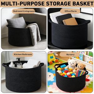 65L <b>Large</b> Woven Cotton Rope Nursery <b>Basket</b>, Laundry <b>Basket</b> Laundry Hamper with Handles,Blanket <b>Basket</b> Storage Bin for Toys - Product Image 5