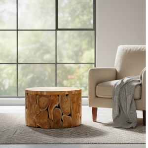 Table basse artisanale ARTERRA Premium avec texture en teck naturel, table de salon rustique en racine de teck - Product Image 3