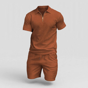 2026 Wholesale Summer Men's Casual Shorts <b>Set</b> Plain Color Solid 100% Cotton Jersey Quick Dry Knitted Customized Logo <b>Twin</b> <b>Set</b> - Product Image 2
