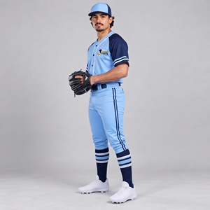 Ensemble d'uniformes de baseball personnalisés pour hommes, bleu clair marine, polyester respirant, séchage rapide, vêtements de sport, taille adulte, uniforme de baseball - Product Image 5