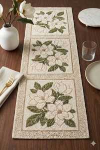 <b>Cream</b> Embroidered Floral Table Runner Classic Cotton Home Decor - Product Image 3