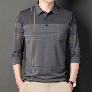 Men's Long Sleeve Knitted <b>Polo</b> <b>Shirt</b> Geometric Pattern <b>Pocket</b> Casual Style Maroon Color Regular Fit 2027 - Product Image 6
