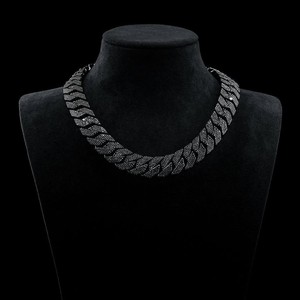 Chaîne cubaine personnalisée 16 mm noire en argent sterling 925, monochrome, entièrement pavée de pierres, pour homme, vente en gros, prix d'usine B2B, fournisseur - Product Image 1