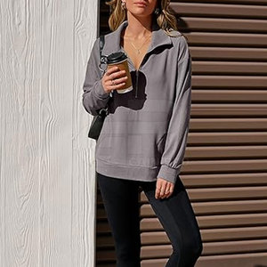 Stylish <b>Women</b> <b>Quarter</b> <b>Zip</b> Sweatshirt Featuring Adjustable Collar Lightweight Layer For Travel Fitness And Streetwear Look - Product Image 2