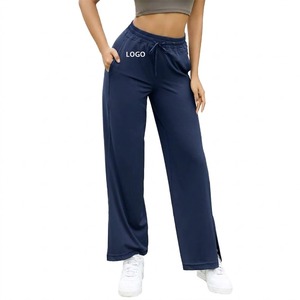 Pantalon large en coton pour femme, taille mi-haute, tricoté, style jogger, coupe ample, pour le sport, vente en gros usine - Product Image 2