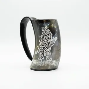 Taza de Cuerno Vikinga de Moda, Jarra de Cerveza de Cuerno de Búfalo Natural Hecha a Mano, Jarra Medieval Nórdica para Cerveza, Sidra y Vino - Product Image 3