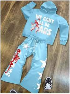 Conjunto de chándal de invierno personalizado para hombre, estilo urbano, con capucha y corte acampanado, diseño 3D para conjunto de jogger apilado, con bajo sin rematar y borde sin coser, al por mayor - Product Image 5