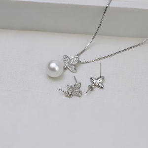 Pendentif en argent S925 en forme de feuille, ensemble d'accessoires pour les oreilles DIY avec support de perle vide, accessoires de bijoux fins 1294 - Product Image 2