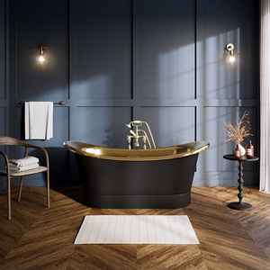 Baignoire ovale autoportante moderne en cuivre, finition noir mat, de luxe, design écologique, pour projets hôteliers et villas. - Product Image 1