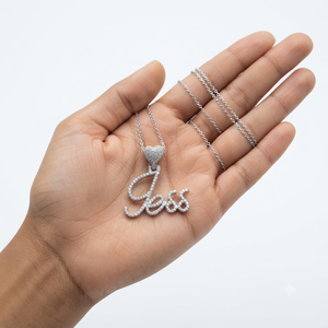 925 <b>Silver</b> Cursive Script Customizable Iced lab grown Diamond <b>Initial</b> Letter Romantic Heart Clasp Fine Pendants Charms <b>Necklaces</b> - Product Image 4