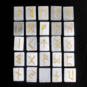 Best 25-Piece White Selenite <b>Crystal</b> <b>Set</b> Engraved Tumbled Runes for Feng Shui Healing and Runes <b>Sets</b> - Product Image 6