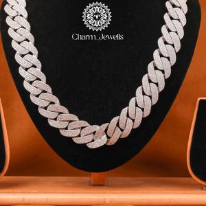 สร้อยคอผู้ชาย Charm_Jewells ประดับโมอิสซาไนต์ เงินแท้ 925 ชุบโรเดียม ดีไซน์แบบโซ่เชื่อม สไตล์ฮิปฮอป ฝังเพชรเม็ดเล็กทรงกลมเจียระไนแบบบริลเลียนท์ - Product Image 1