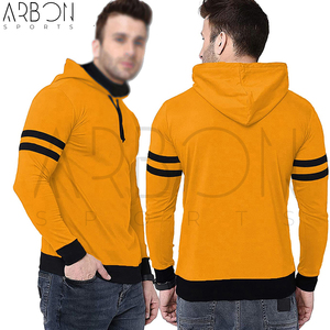 Sweat-shirts à capuche pour hommes, couleur contrastée noir et jaune, de bonne qualité, faits à la main, style actuel, en coton molletonné uni. - Product Image 6