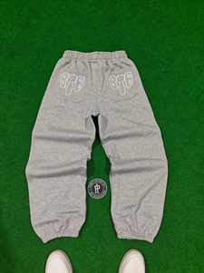 450 GSM Heavyweight Embroidery Sweatpants Fleece Trendy <b>Joggers</b> Men Casual Wide Leg Streetwear <b>Cuffed</b> Pants - Product Image 4