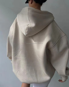 เสื้อมีฮู้ดผ้าคอตตอนโอเวอร์ไซส์สำหรับผู้หญิง, สินค้ามาใหม่เสื้อฮู้ดผ้า100% ไหล่ตก3D ด้านหน้าปักลาย - Product Image 4