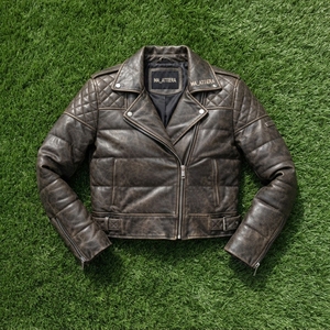 Men Leather Look Padded Biker <b>Jacket</b> Quilted Shoulder Zip Belted Waist <b>Cropped</b> Winter <b>Jacket</b> OEM ODM - Product Image 5