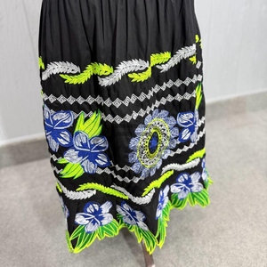Wholesale Traditional Floral Embroidery Black Skirt Women <b>Elastic</b> Waist Boho Summer Midi Dress Ethnic Leaf Pattern Casual Skirts - Product Image 5
