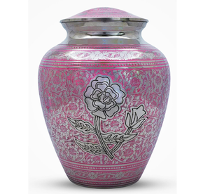 Hermosa urna conmemorativa de latón antiguo plateado, completamente grabada, estilo americano/europeo, para guardar cenizas de adultos. - Product Image 2