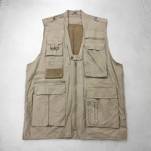 Light Khaki Beige Cargo Photo Vest Multi Pocket Fishing Travel Outdoor Hiking Utility Zip Front Sleeveless Casual Wear - Product Image 1