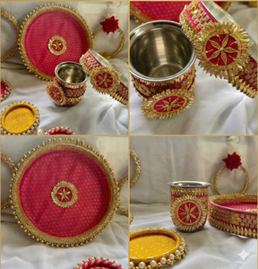 Beautiful Karwa Chauth Puja Thali Set Handmade Decorative Steel Kalash Lota Wedding Gift Festival Home Decor Traditional Set - Product Image 2