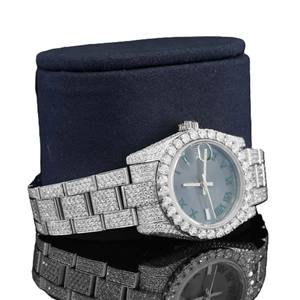 Montre de luxe pour homme avec chiffres romains, cadran vert, entièrement sertie de diamants Moissanite, date automatique, style Hip Hop - Product Image 4