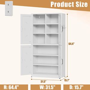 <b>White</b> Heavy-Duty Steel Kitchen Pantry <b>Storage</b> <b>Cabinet</b> with Adjustable Shelves for Country Kitchens Bathrooms Living Rooms - Product Image 2