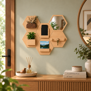 Eco-Friendly Self-Adhesive Wooden <b>Wall</b>-Mounted Hexagon Planter for Air Plants & Succulents Home <b>Decor</b> Gift Set - Product Image 3