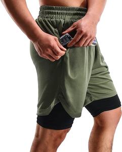 Short de sport personnalisé pour homme, short de course en mesh double couche, short de musculation slim pour homme - Product Image 6