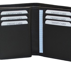 Portefeuille en cuir pour homme de luxe, à trois volets, avec protection RFID, porte-cartes de crédit, fermeture ouverte, petit porte-monnaie à trois volets - Product Image 5